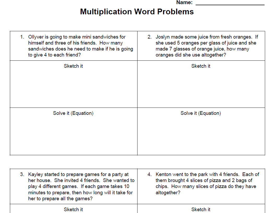 Multiplication word problems for 3rd grade educational resource
